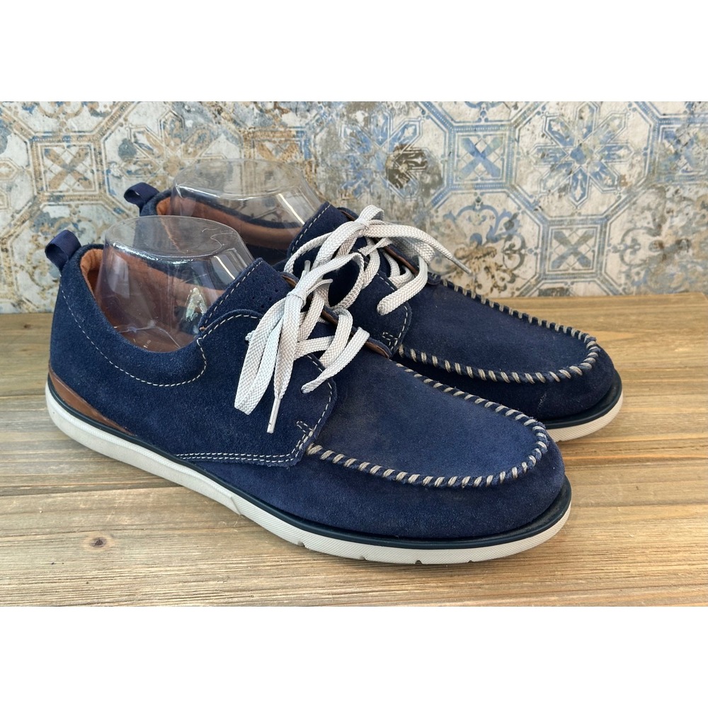 Clarks Artisan Boat Shoes Suede Moc Toe Mens 9 Navy Blue Excellent